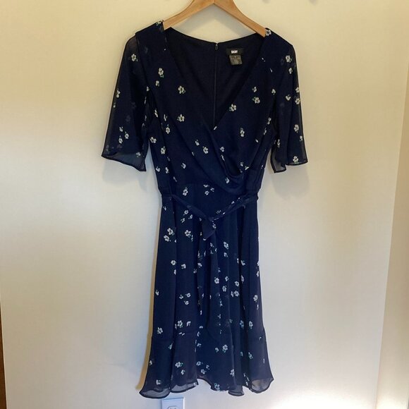 DKNY Chiffon Floral Dress, Navy, 10, NWOT - Picture 3 of 5